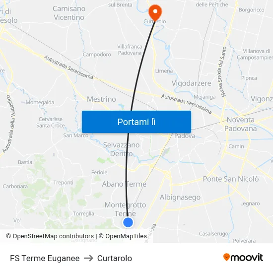 FS Terme Euganee to Curtarolo map