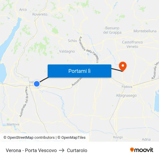Verona - Porta Vescovo to Curtarolo map