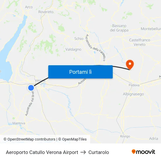 Aeroporto Catullo Verona Airport to Curtarolo map