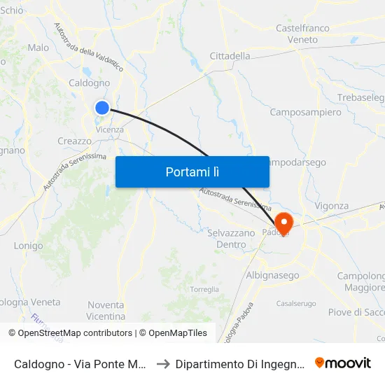 Caldogno - Via Ponte Marchese, 152 to Dipartimento Di Ingegneria Chimica map