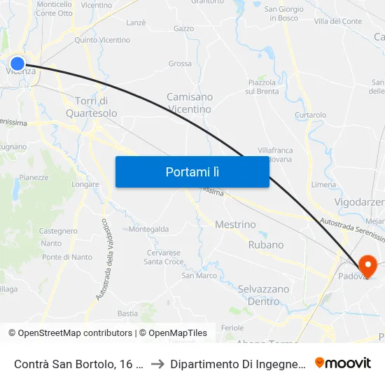 Contrà San Bortolo, 16 - Ospedale to Dipartimento Di Ingegneria Chimica map