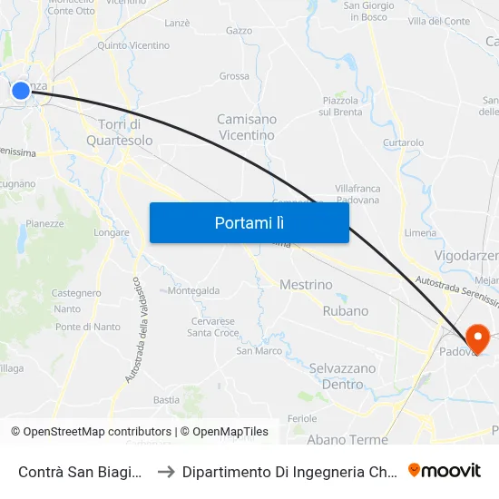 Contrà San Biagio, 76 to Dipartimento Di Ingegneria Chimica map