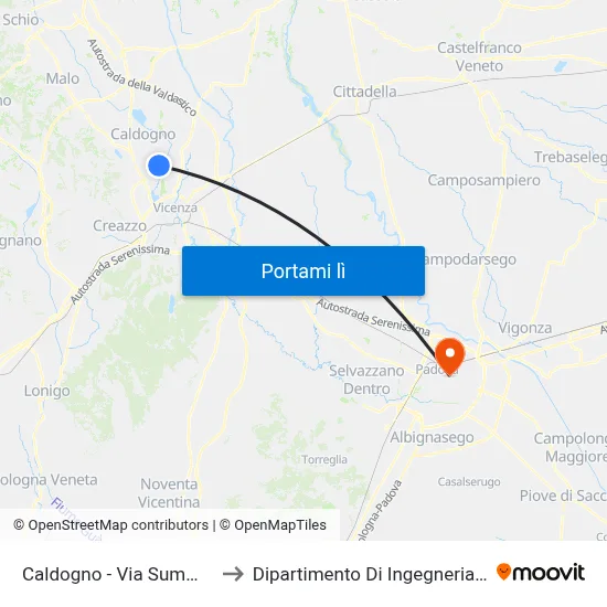 Caldogno - Via Summano, 72 to Dipartimento Di Ingegneria Chimica map