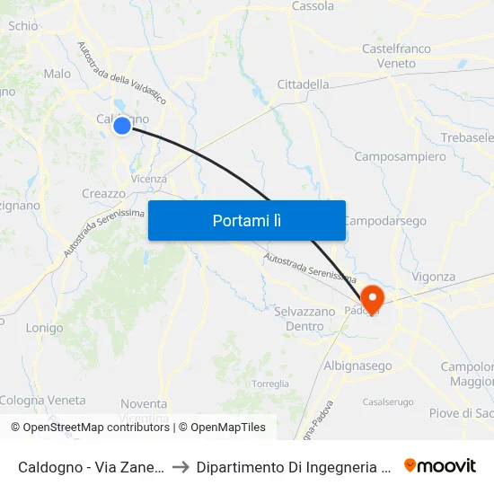 Caldogno - Via Zanella, 38 to Dipartimento Di Ingegneria Chimica map