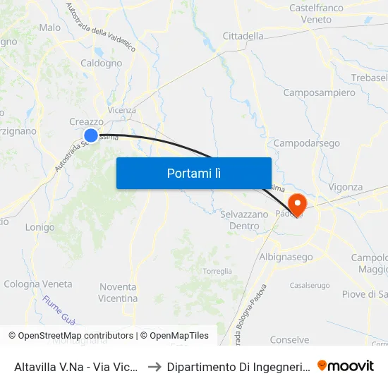 Altavilla V.Na - Via Vicenza, 240 to Dipartimento Di Ingegneria Chimica map