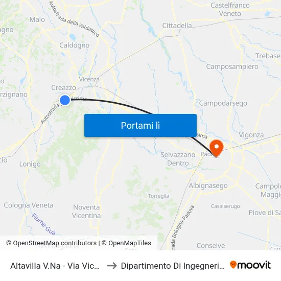 Altavilla V.Na - Via Vicenza, 122 to Dipartimento Di Ingegneria Chimica map