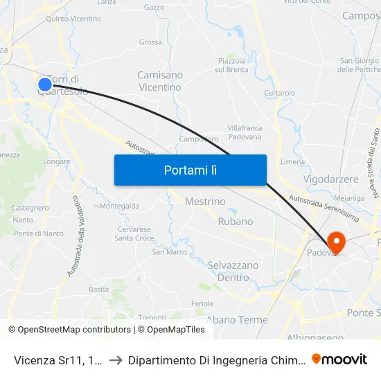 Vicenza Sr11, 187 to Dipartimento Di Ingegneria Chimica map