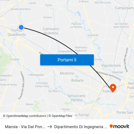 Marola - Via Dal Ponte, 205 to Dipartimento Di Ingegneria Chimica map