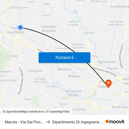 Marola - Via Dal Ponte, 150 to Dipartimento Di Ingegneria Chimica map