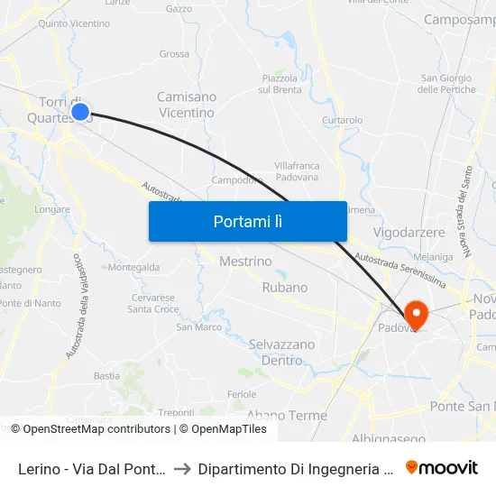 Lerino - Via Dal Ponte, 109 to Dipartimento Di Ingegneria Chimica map