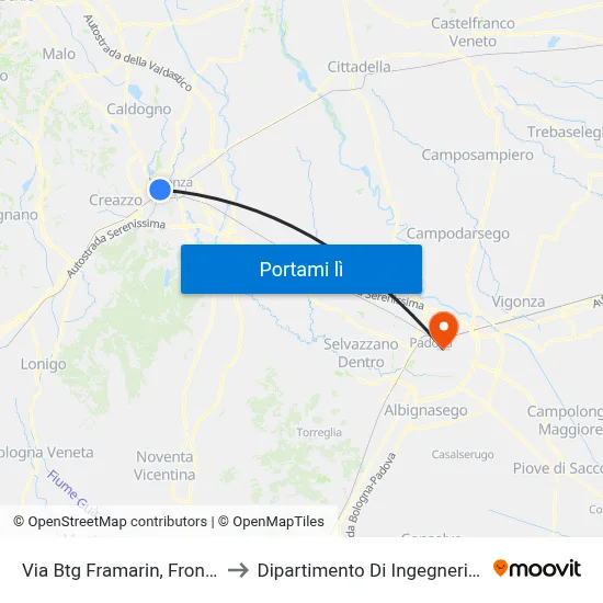 Via Btg Framarin, Fronte Civ.2a to Dipartimento Di Ingegneria Chimica map