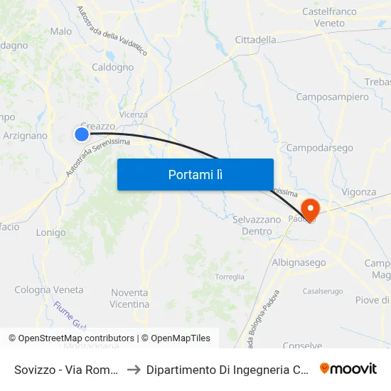 Sovizzo - Via Roma, 31 to Dipartimento Di Ingegneria Chimica map