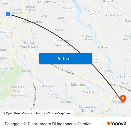 Polegge to Dipartimento Di Ingegneria Chimica map