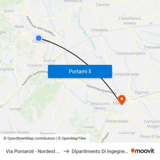 Via Pomaroli - Nordest (Capolinea) to Dipartimento Di Ingegneria Chimica map