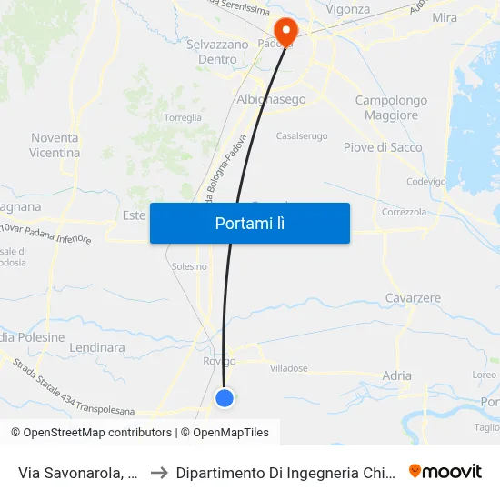 Via Savonarola, 155 to Dipartimento Di Ingegneria Chimica map
