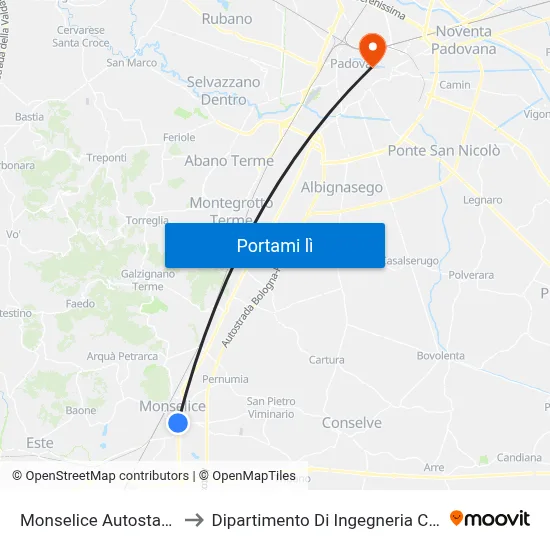 Monselice Autostazione to Dipartimento Di Ingegneria Chimica map