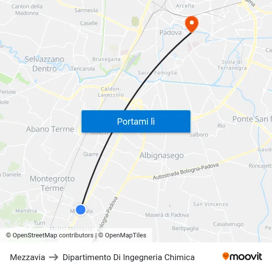 Mezzavia to Dipartimento Di Ingegneria Chimica map