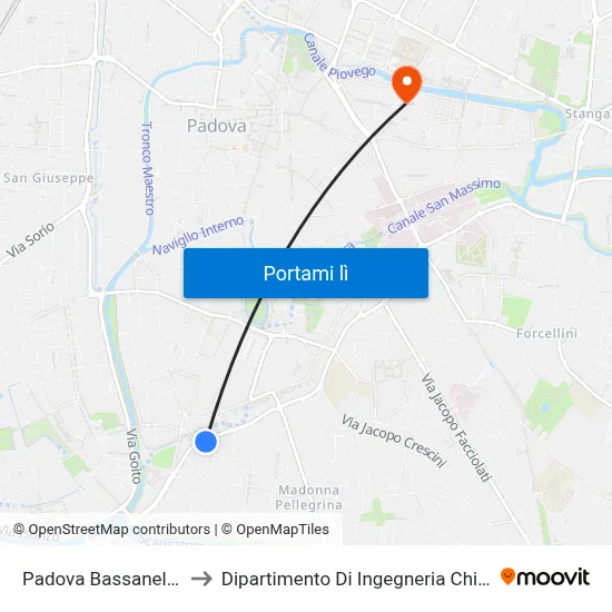 Padova Bassanello R to Dipartimento Di Ingegneria Chimica map