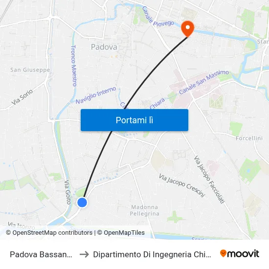Padova Bassanello to Dipartimento Di Ingegneria Chimica map