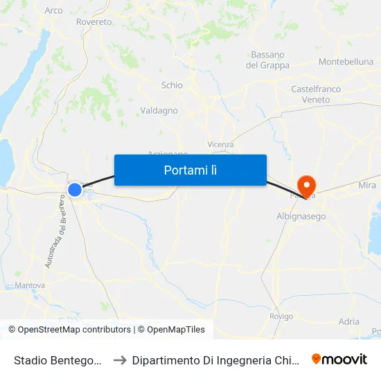 Stadio Bentegodi A to Dipartimento Di Ingegneria Chimica map