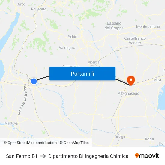 San Fermo B1 to Dipartimento Di Ingegneria Chimica map