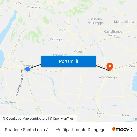 Stradone Santa Lucia / Zona Fiera A to Dipartimento Di Ingegneria Chimica map