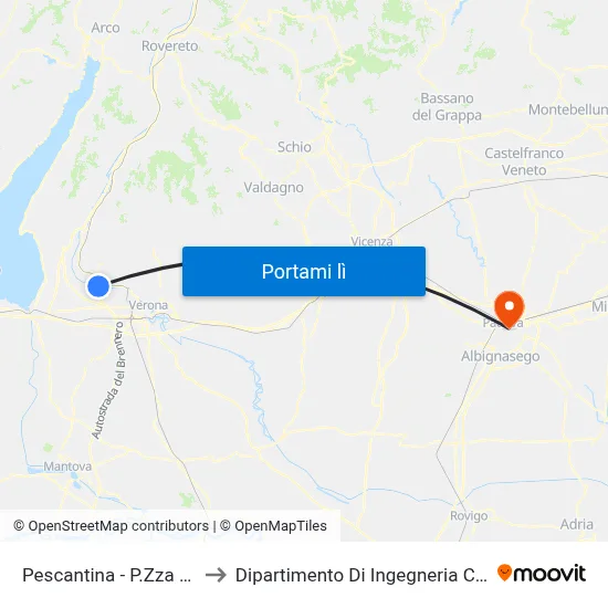 Pescantina - P.Zza Alpini to Dipartimento Di Ingegneria Chimica map