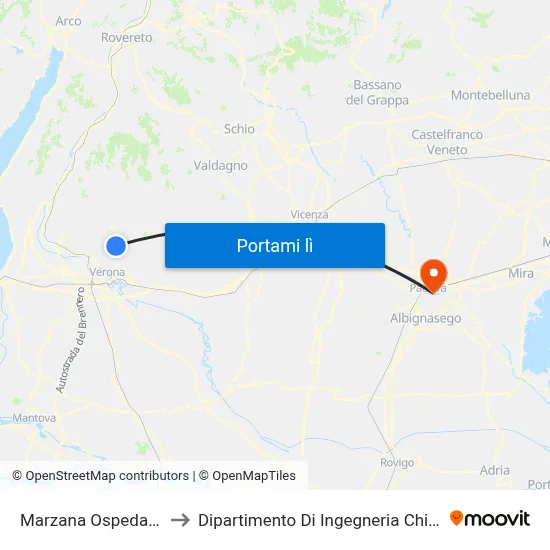 Marzana Ospedale A to Dipartimento Di Ingegneria Chimica map