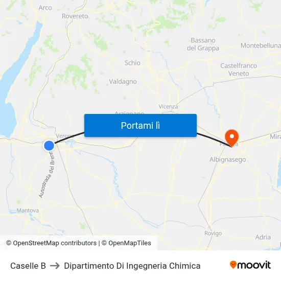 Caselle B to Dipartimento Di Ingegneria Chimica map