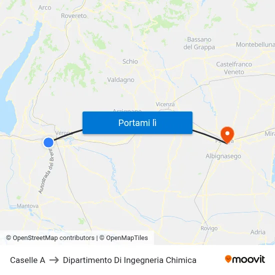 Caselle A to Dipartimento Di Ingegneria Chimica map