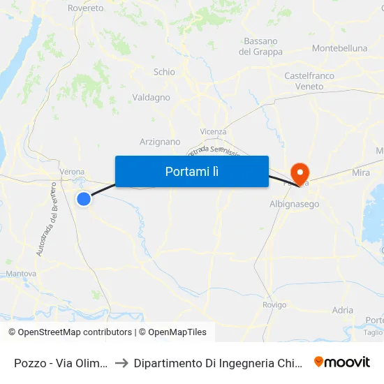 Pozzo - Via Olimpia to Dipartimento Di Ingegneria Chimica map