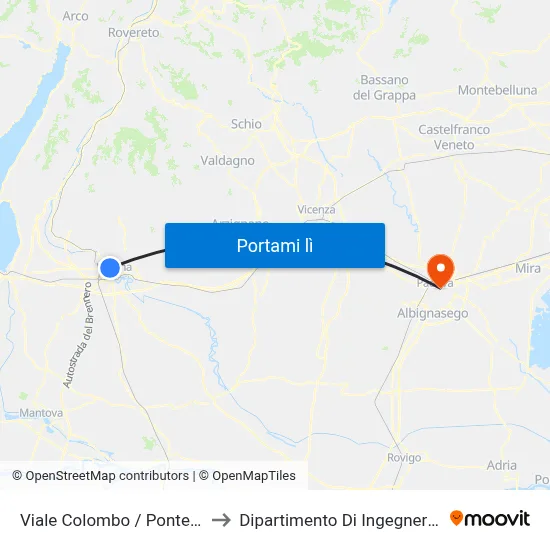 Viale Colombo / Ponte Catena A to Dipartimento Di Ingegneria Chimica map