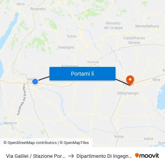 Via Galilei / Stazione Porta Vescovo A to Dipartimento Di Ingegneria Chimica map