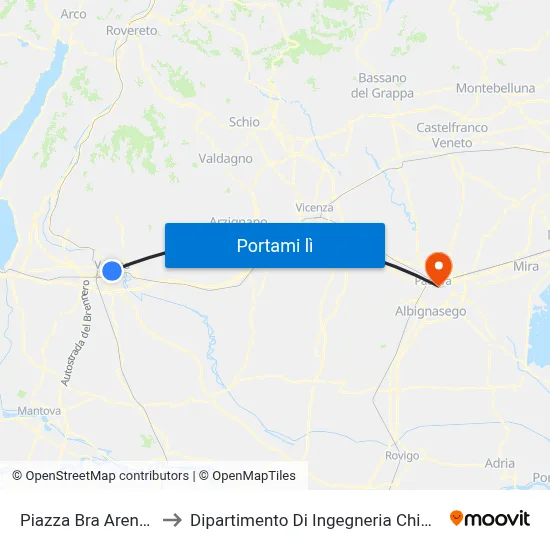 Piazza Bra Arena A to Dipartimento Di Ingegneria Chimica map