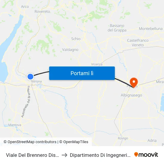 Viale Del Brennero Distributore to Dipartimento Di Ingegneria Chimica map