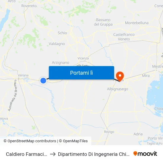 Caldiero Farmacia A to Dipartimento Di Ingegneria Chimica map