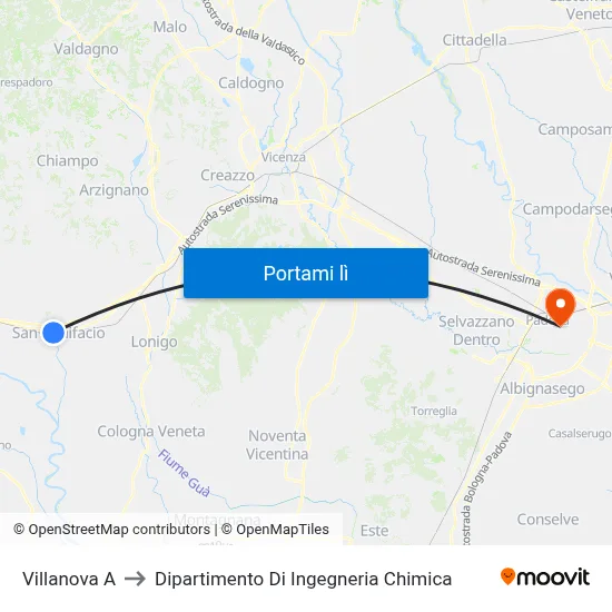 Villanova A to Dipartimento Di Ingegneria Chimica map