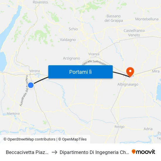 Beccacivetta Piazza A to Dipartimento Di Ingegneria Chimica map