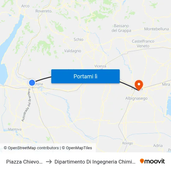 Piazza Chievo B to Dipartimento Di Ingegneria Chimica map