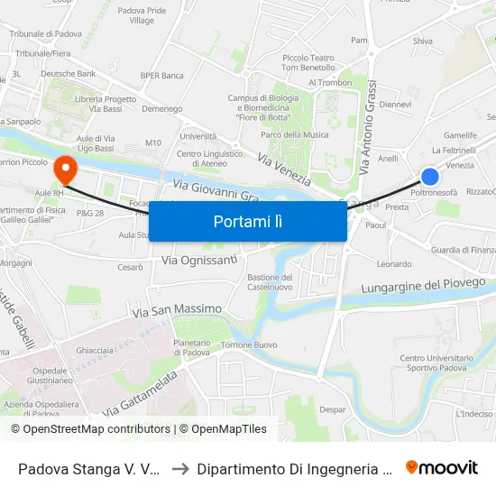 Padova Stanga V. Venezia to Dipartimento Di Ingegneria Chimica map