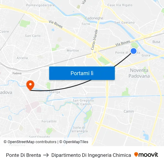 Ponte Di Brenta to Dipartimento Di Ingegneria Chimica map