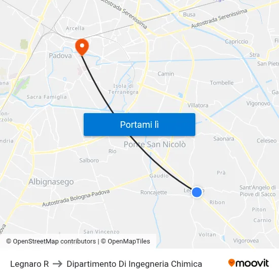Legnaro R to Dipartimento Di Ingegneria Chimica map