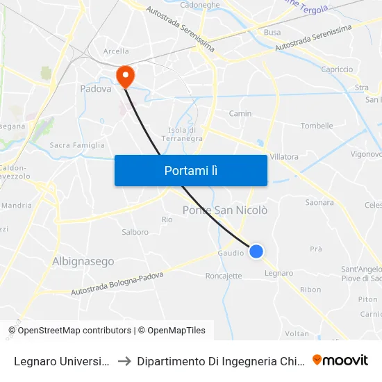 Legnaro Università R to Dipartimento Di Ingegneria Chimica map