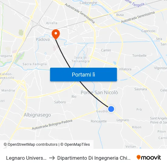 Legnaro Università to Dipartimento Di Ingegneria Chimica map