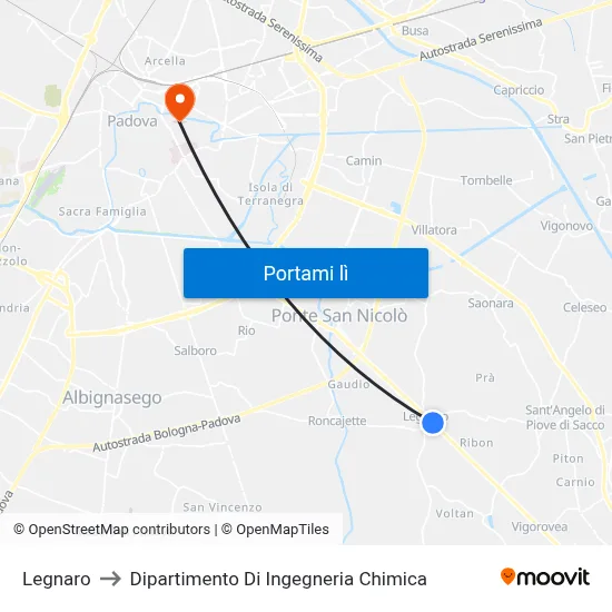 Legnaro to Dipartimento Di Ingegneria Chimica map
