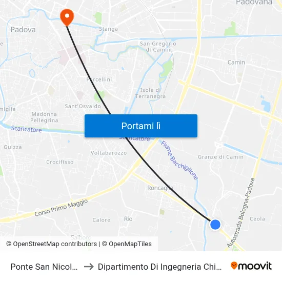 Ponte San Nicolò R to Dipartimento Di Ingegneria Chimica map