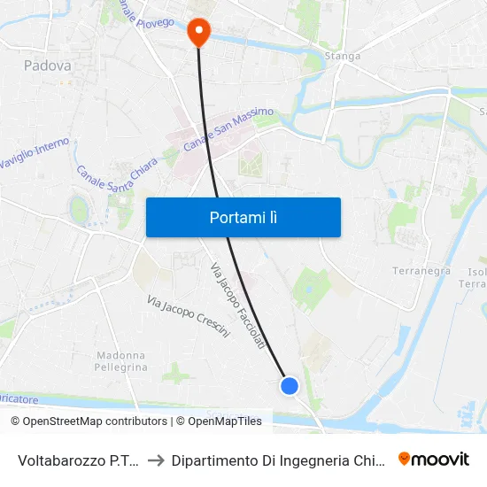 Voltabarozzo P.Te R to Dipartimento Di Ingegneria Chimica map