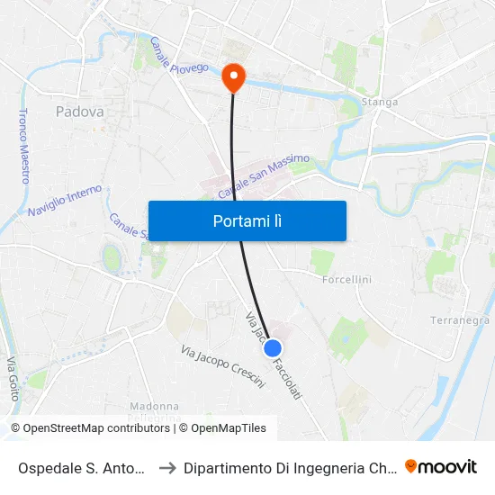 Ospedale S. Antonio R to Dipartimento Di Ingegneria Chimica map