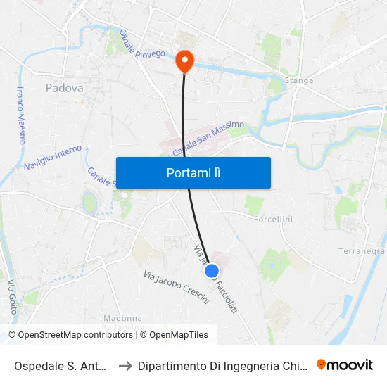 Ospedale S. Antonio to Dipartimento Di Ingegneria Chimica map