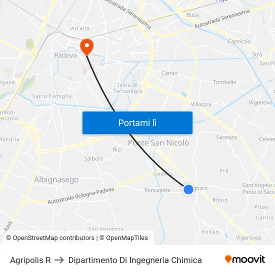 Agripolis R to Dipartimento Di Ingegneria Chimica map